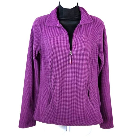 Tangerine Ladies Small Purple 1/4 Zip Waffle Knit Pullover w Pockets - Picture 3 of 8